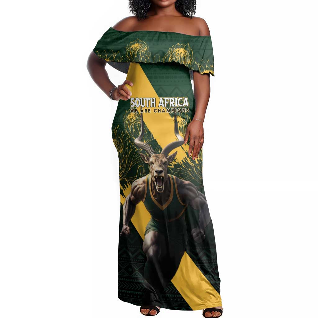 Personalised South Africa Rugby Off Shoulder Maxi Dress Proud Bokke We Are Champions