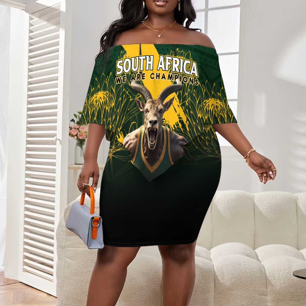 Personalised South Africa Rugby Off Shoulder Short Dress Proud Bokke We Are Champions