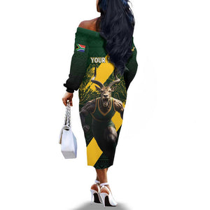 Personalised South Africa Rugby Off The Shoulder Long Sleeve Dress Proud Bokke We Are Champions