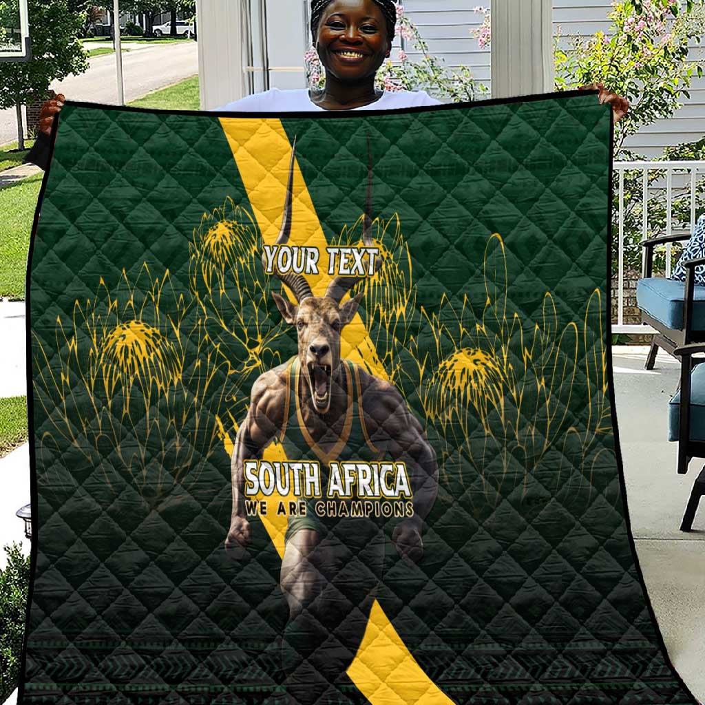 Personalised South Africa Rugby Quilt Proud Bokke We Are Champions