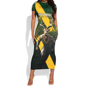 Personalised South Africa Rugby Short Sleeve Bodycon Dress Proud Bokke We Are Champions