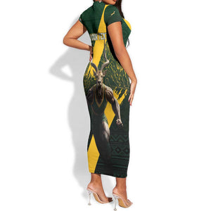 Personalised South Africa Rugby Short Sleeve Bodycon Dress Proud Bokke We Are Champions