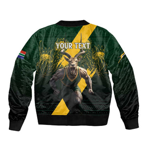 Personalised South Africa Rugby Sleeve Zip Bomber Jacket Proud Bokke We Are Champions
