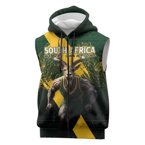 Personalised South Africa Rugby Sleeveless Zip Hoodie Proud Bokke We Are Champions - African Pride