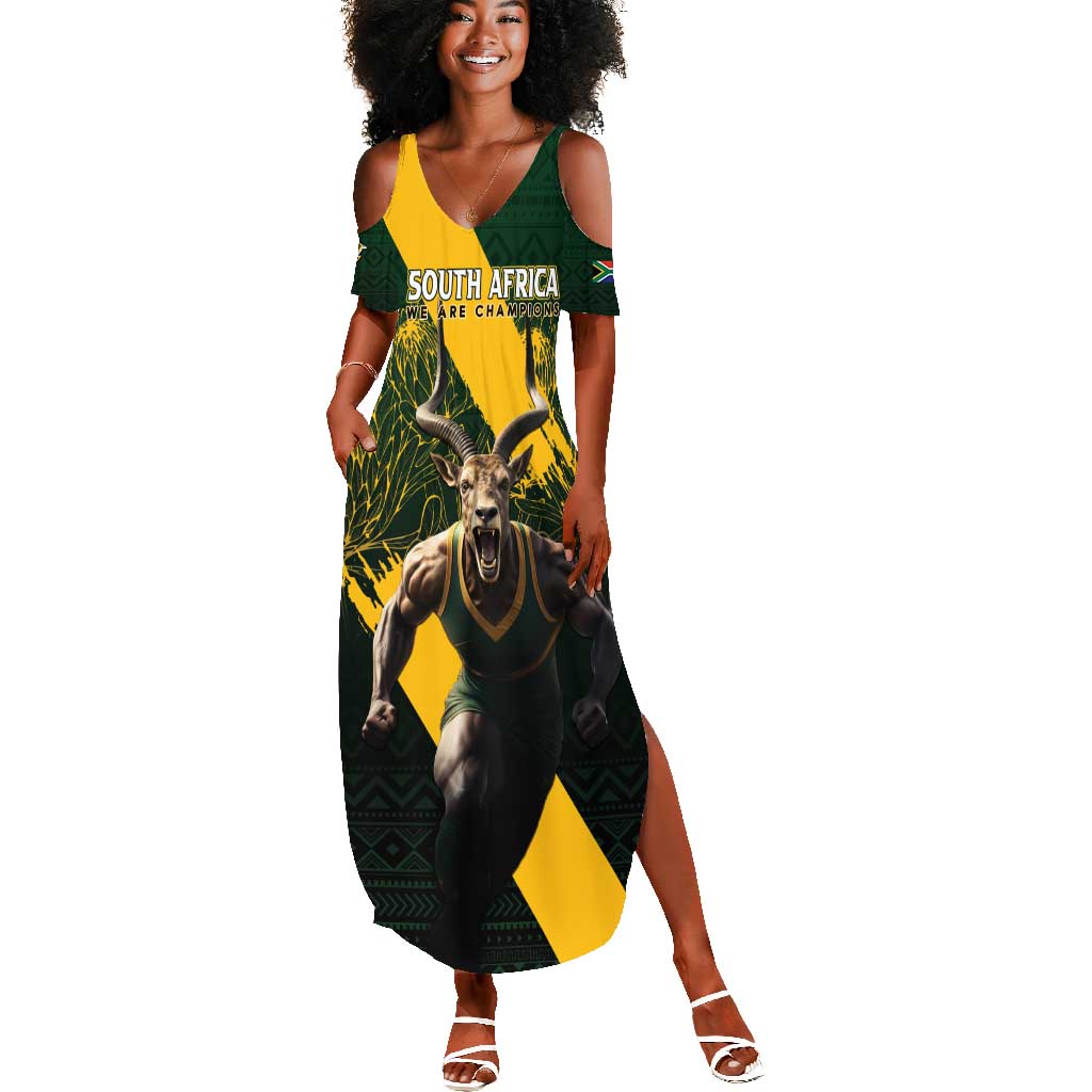 Personalised South Africa Rugby Summer Maxi Dress Proud Bokke We Are Champions