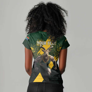 Personalised South Africa Rugby Women V-Neck T-Shirt Proud Bokke We Are Champions