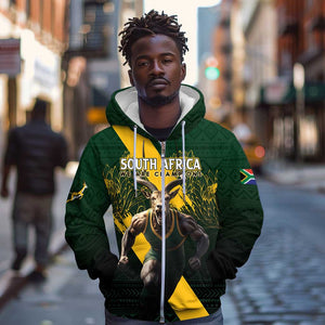 Personalised South Africa Rugby Zip Hoodie Proud Bokke We Are Champions