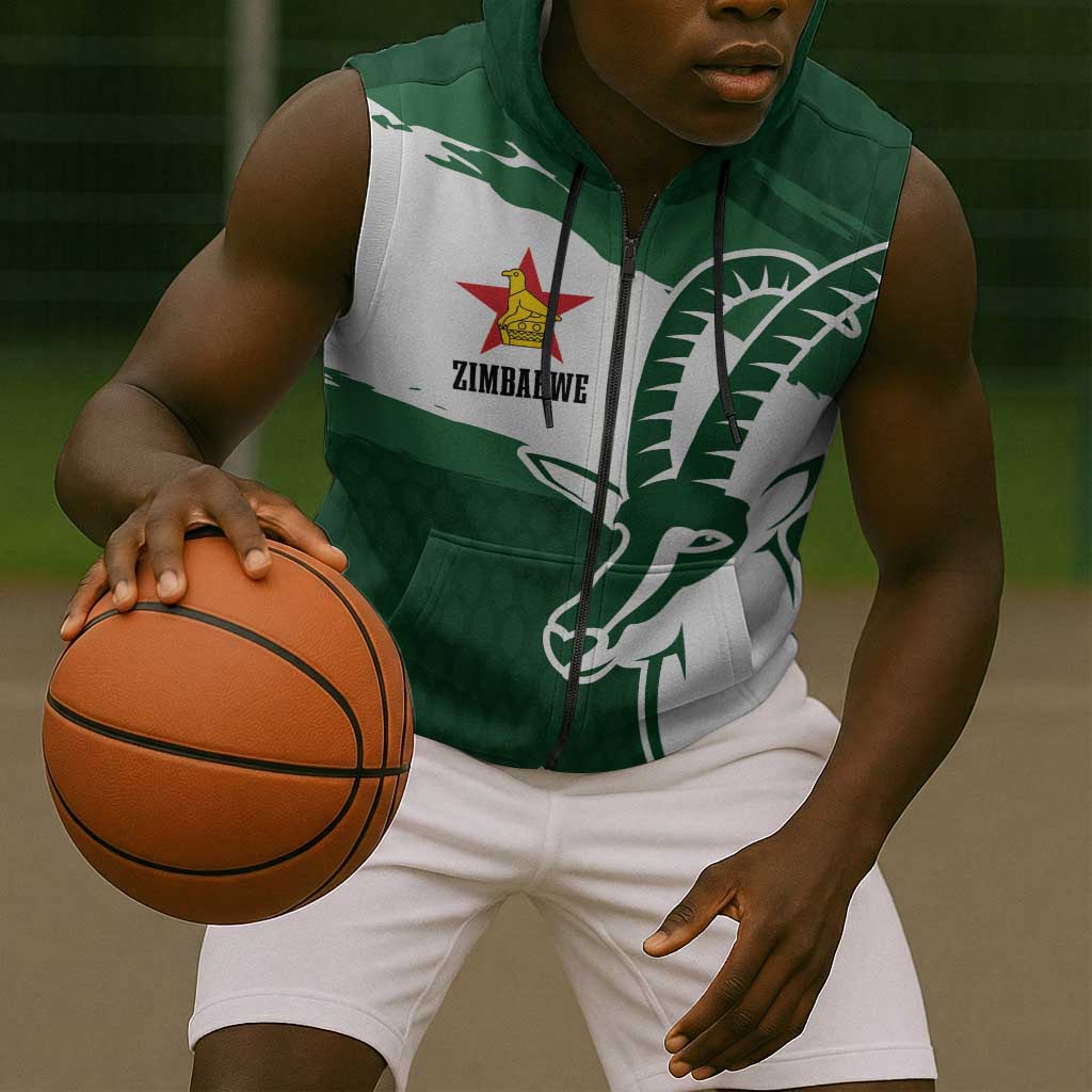 Zimbabwe Rugby Personalized Grunge Sleeveless Zip Hoodie Go Sables - African Pride