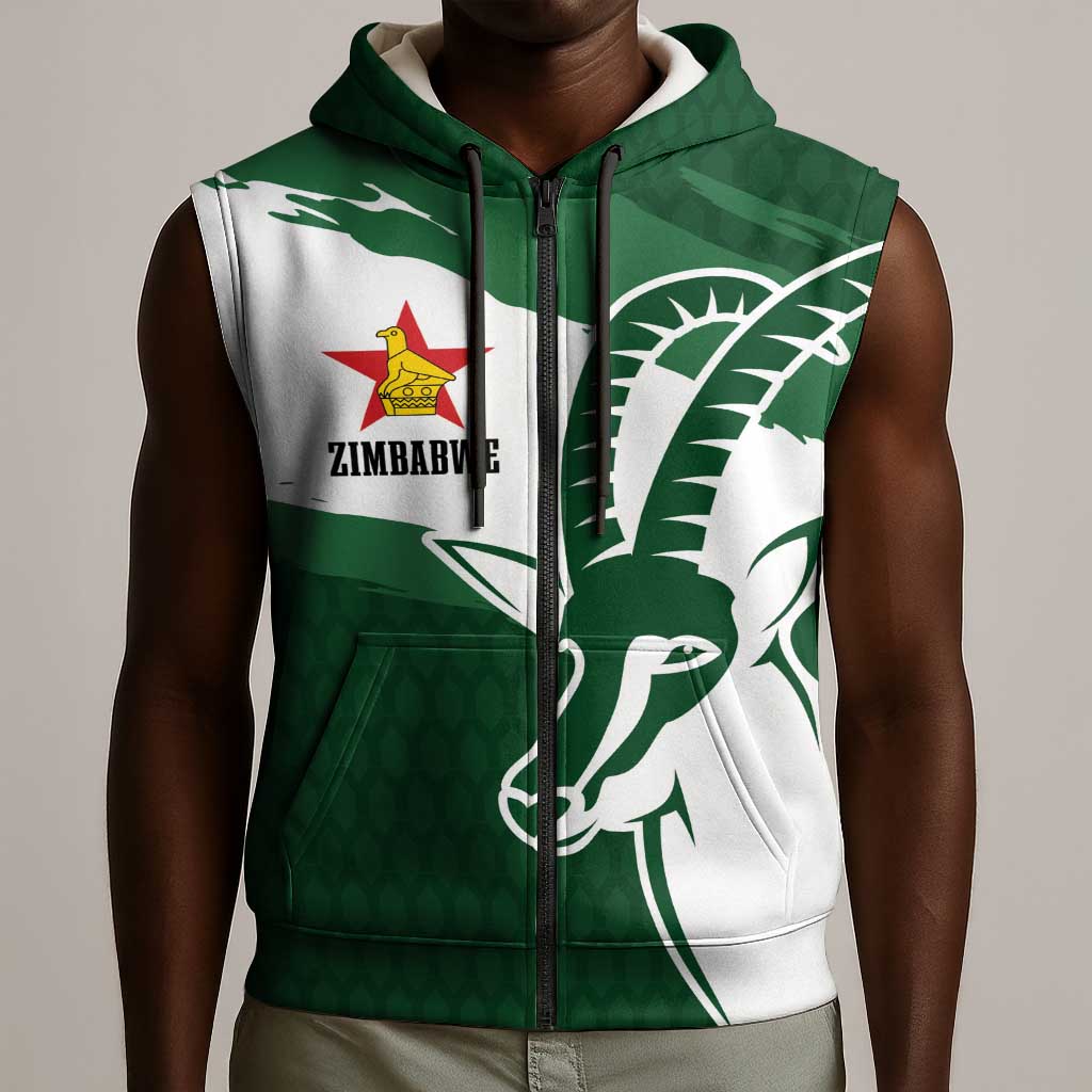 Zimbabwe Rugby Personalized Grunge Sleeveless Zip Hoodie Go Sables - African Pride