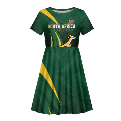 South Africa WC2026 Personalized Kid Short Sleeve Dress Springboks Champion