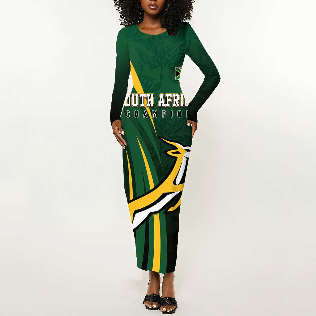 South Africa WC2026 Personalized Long Sleeve Bodycon Dress Springboks Champion