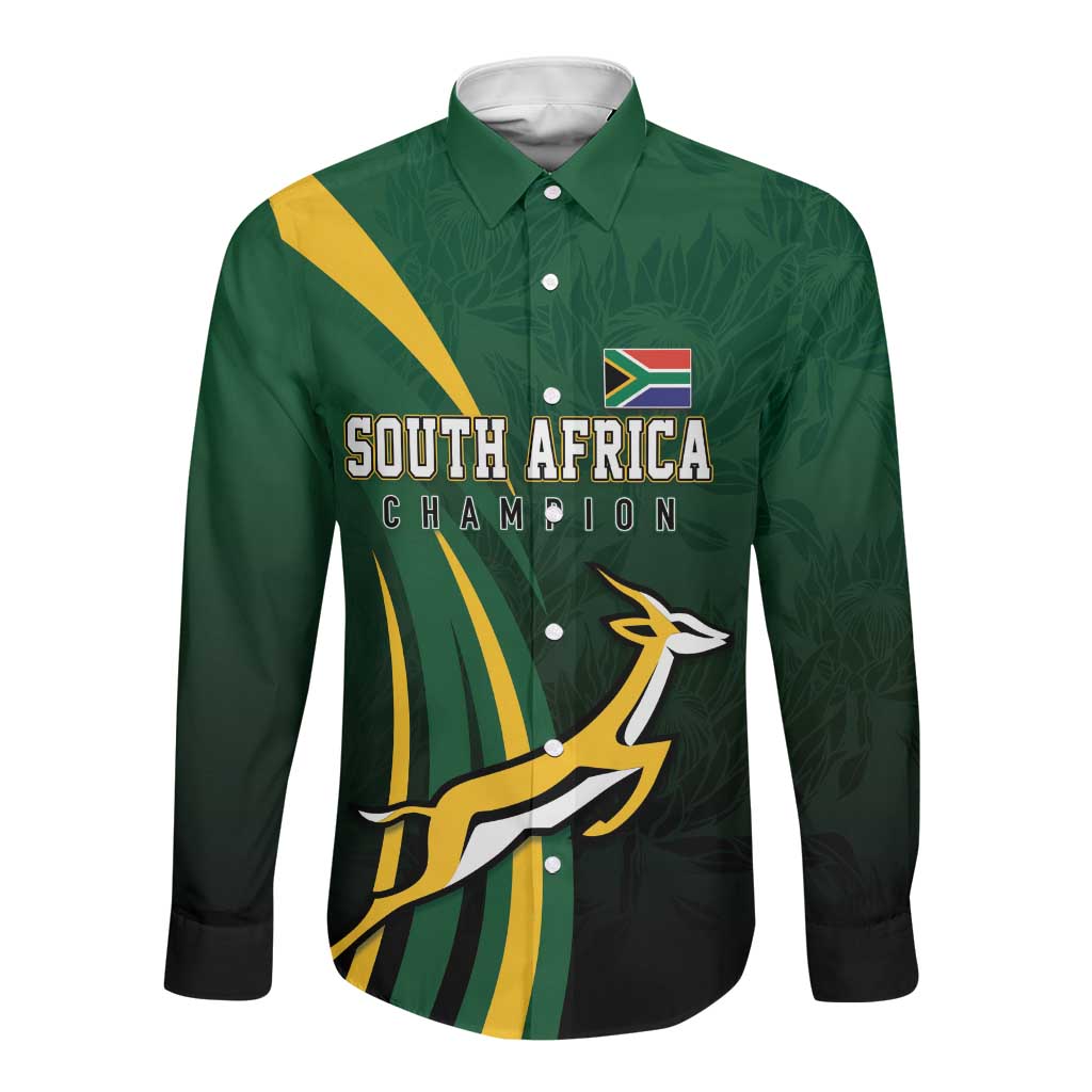 South Africa WC2026 Personalized Long Sleeve Button Shirt Springboks Champion