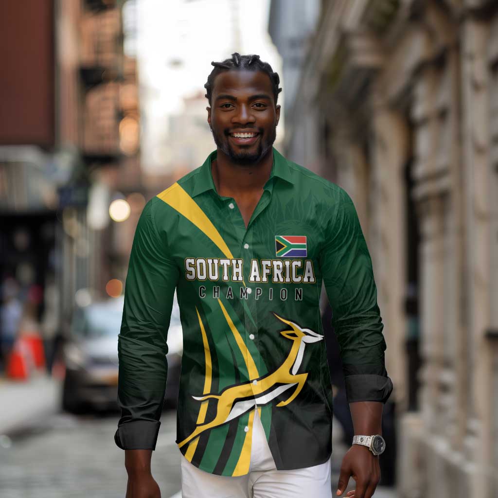 South Africa WC2026 Personalized Long Sleeve Button Shirt Springboks Champion