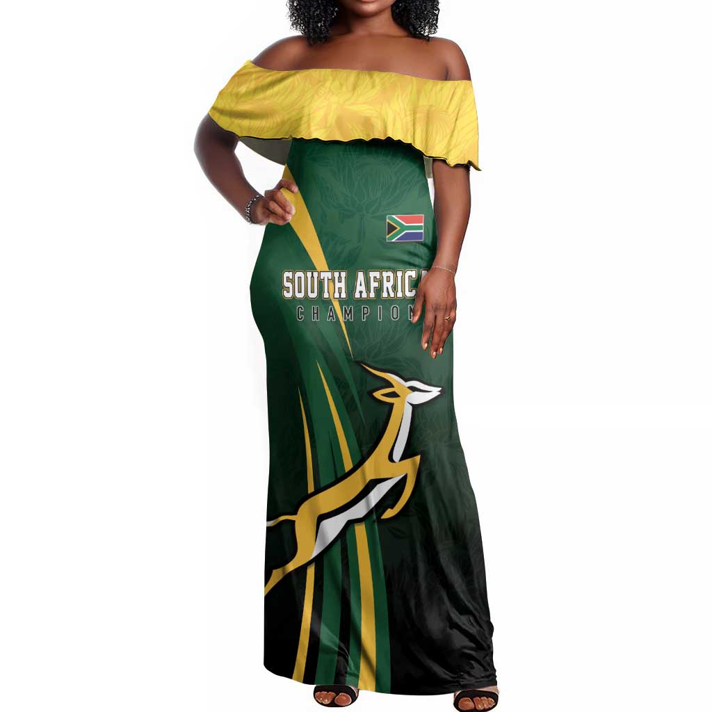South Africa WC2026 Personalized Off Shoulder Maxi Dress Springboks Champion