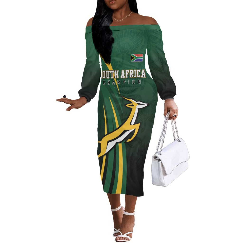 South Africa WC2026 Personalized Off The Shoulder Long Sleeve Dress Springboks Champion