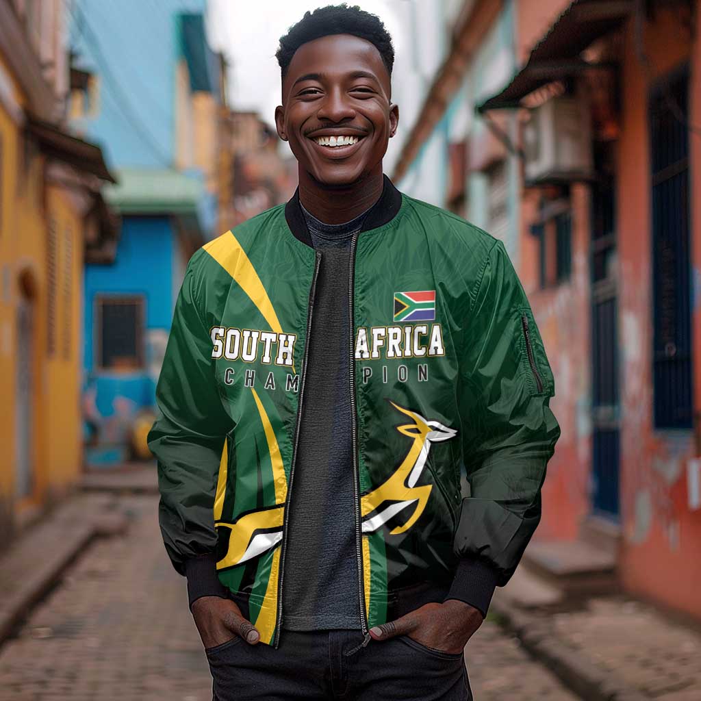 South Africa WC2026 Personalized Sleeve Zip Bomber Jacket Springboks Champion