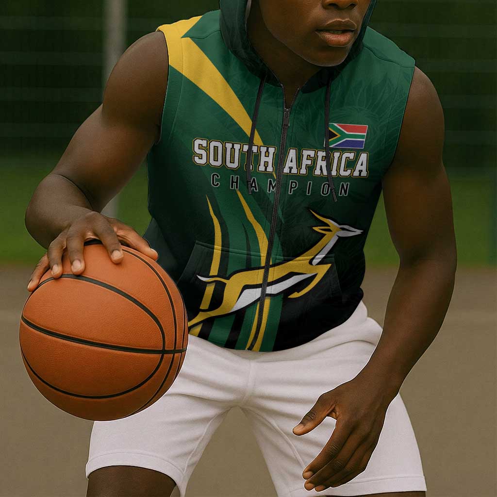 South Africa WC2026 Personalized Sleeveless Zip Hoodie Springboks Champion