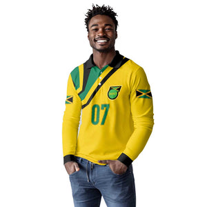 Personalised Jamaica Football Long Sleeve Polo Shirt Reggae Boyz Retro WC 1998 Inspired