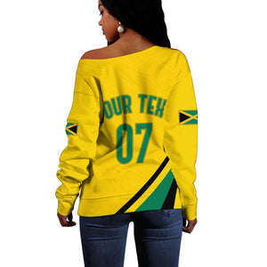 Personalised Jamaica Football Off Shoulder Sweater Reggae Boyz Retro WC 1998 Inspired