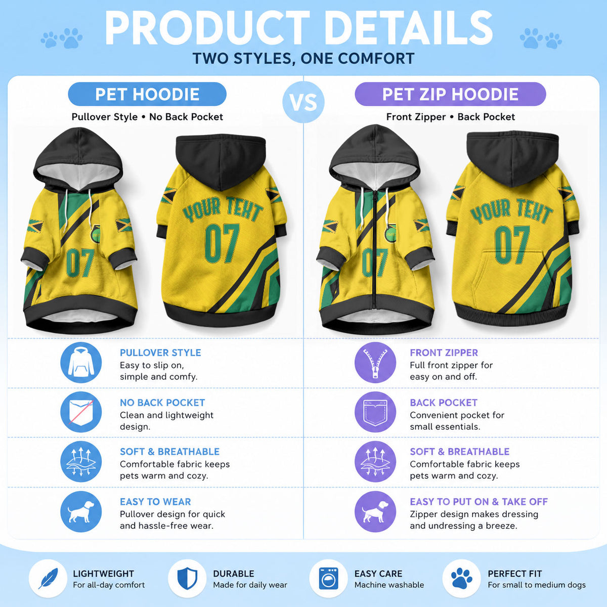 Custom Jamaica Football Pet Hoodie Reggae Boyz Retro WC 1998 Inspired