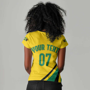 Personalised Jamaica Football Women V-Neck T-Shirt Reggae Boyz Retro WC 1998 Inspired