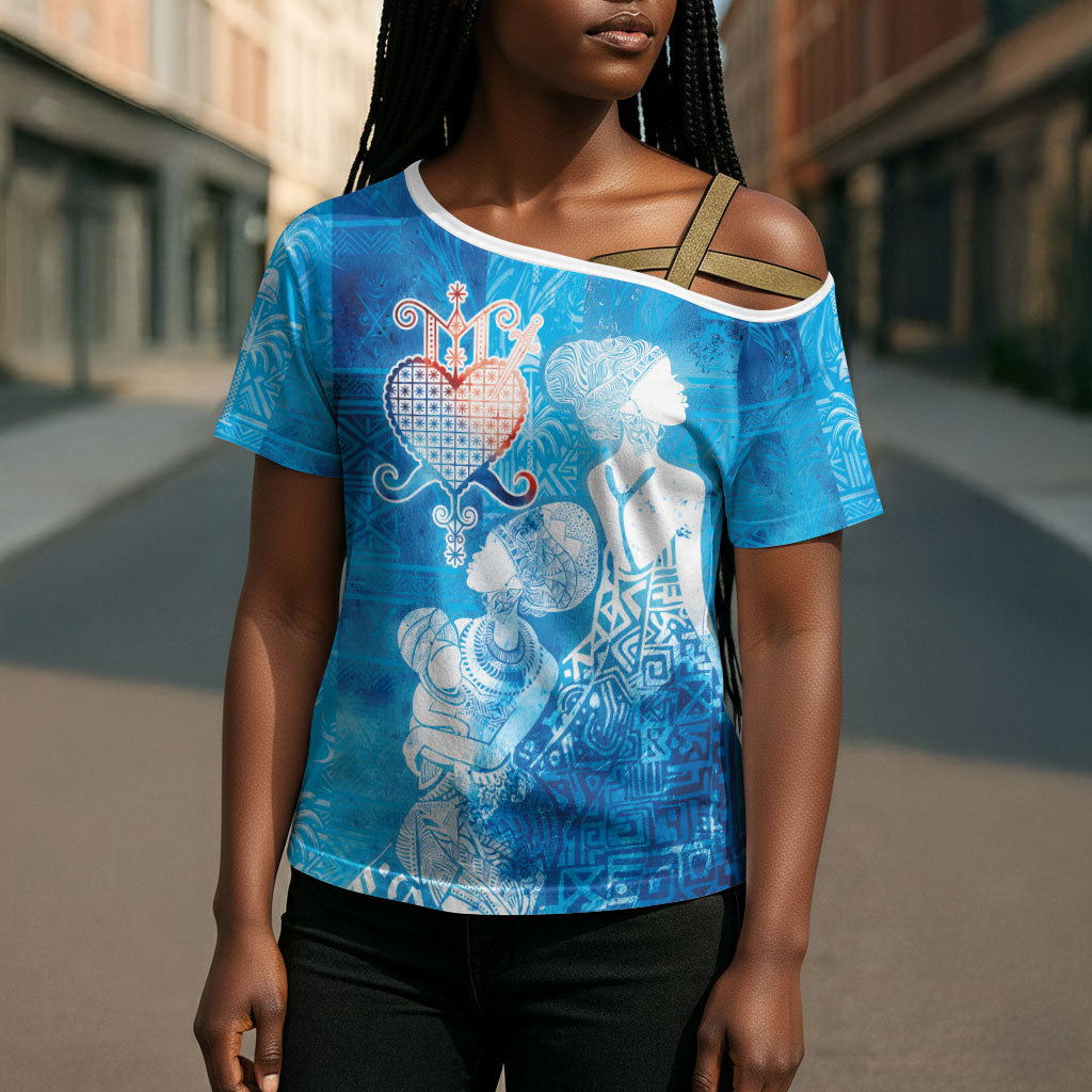 Afro Erzulie Dantor Veve Cross Shoulder Shirt Mother Goddess