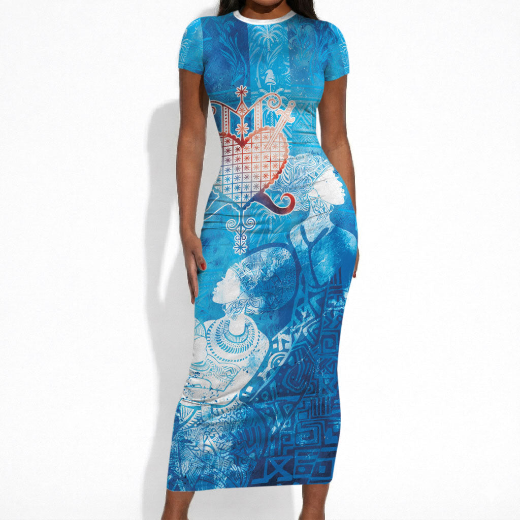 Afro Erzulie Dantor Veve Short Sleeve Bodycon Dress Mother Goddess