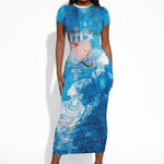 Afro Erzulie Dantor Veve Short Sleeve Bodycon Dress Mother Goddess