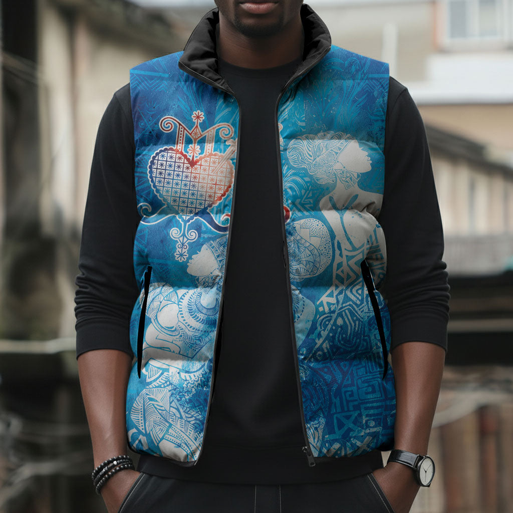 Afro Erzulie Dantor Veve Sleeveless Puffer Jacket Mother Goddess