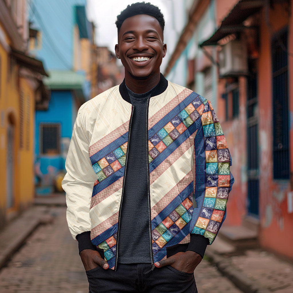 Zimbabwe Heritage Bomber Jacket Screen Print Animals Motif