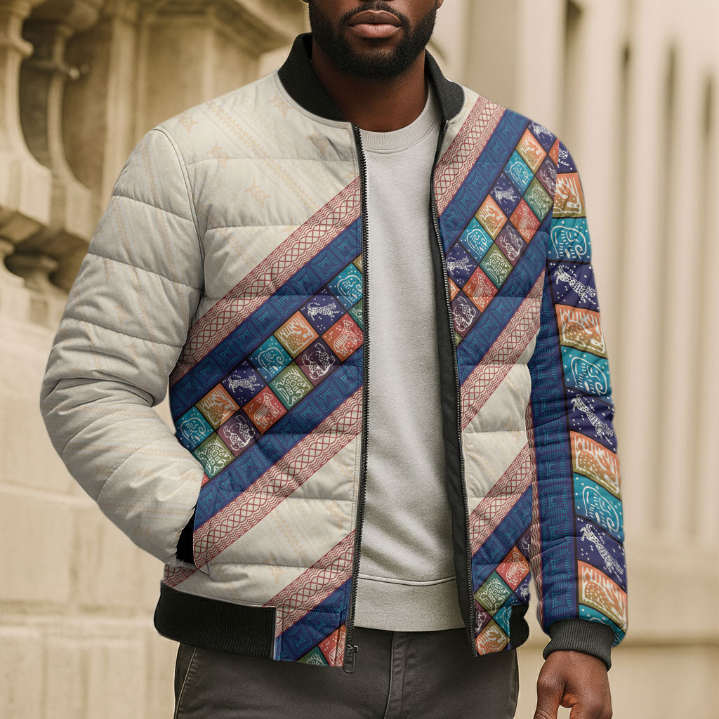 Zimbabwe Heritage Bomber Puffer Jacket Screen Print Animals Motif