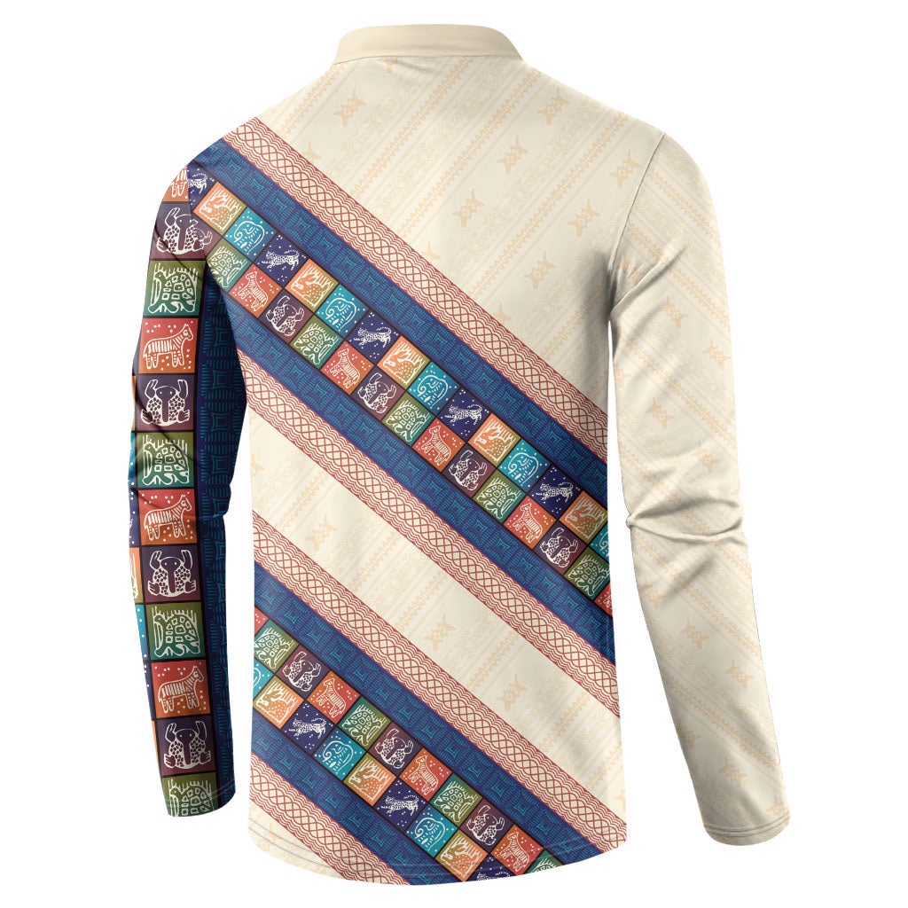 Zimbabwe Heritage Button Sweatshirt Screen Print Animals Motif