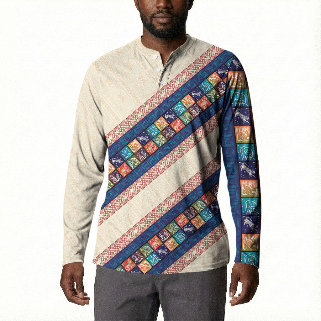 Zimbabwe Heritage Button Sweatshirt Screen Print Animals Motif