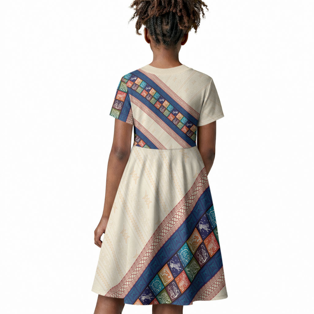 Zimbabwe Heritage Kid Short Sleeve Dress Screen Print Animals Motif
