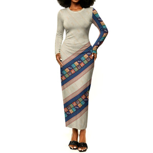 Zimbabwe Heritage Long Sleeve Bodycon Dress Screen Print Animals Motif