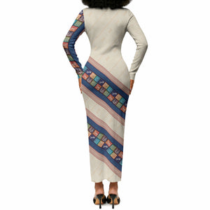 Zimbabwe Heritage Long Sleeve Bodycon Dress Screen Print Animals Motif