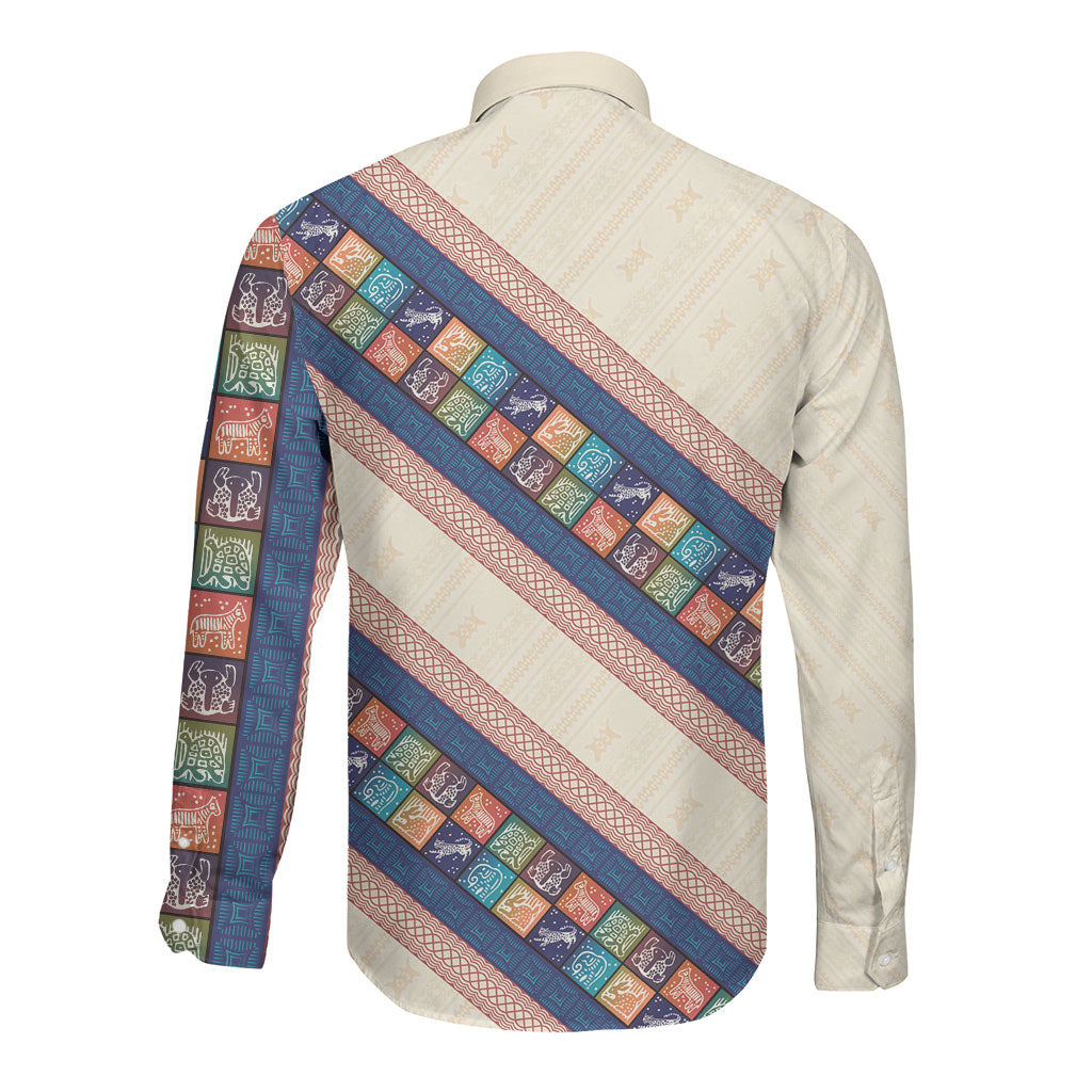Zimbabwe Heritage Long Sleeve Button Shirt Screen Print Animals Motif
