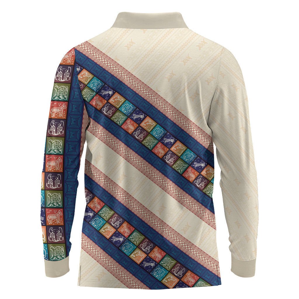 Zimbabwe Heritage Long Sleeve Polo Shirt Screen Print Animals Motif