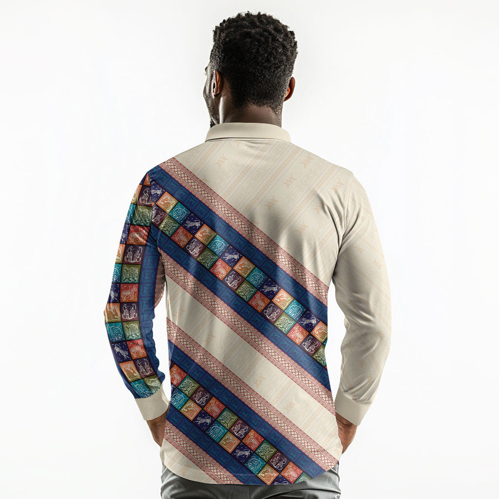 Zimbabwe Heritage Long Sleeve Polo Shirt Screen Print Animals Motif