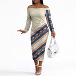Zimbabwe Heritage Off The Shoulder Long Sleeve Dress Screen Print Animals Motif