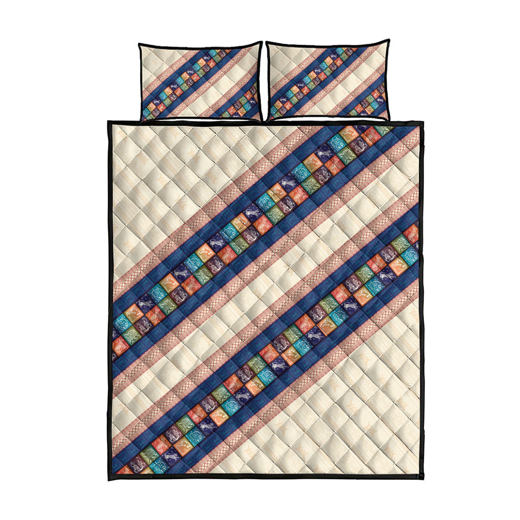 Zimbabwe Heritage Quilt Bed Set Screen Print Animals Motif