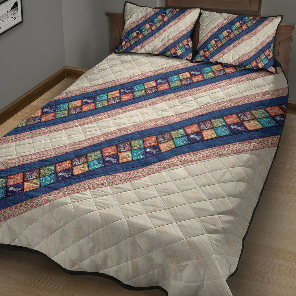 Zimbabwe Heritage Quilt Bed Set Screen Print Animals Motif