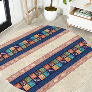 Zimbabwe Heritage Round Carpet Screen Print Animals Motif