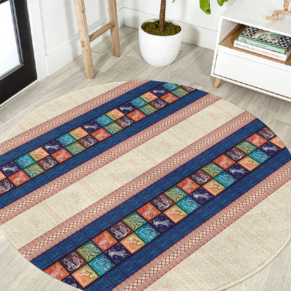 Zimbabwe Heritage Round Carpet Screen Print Animals Motif
