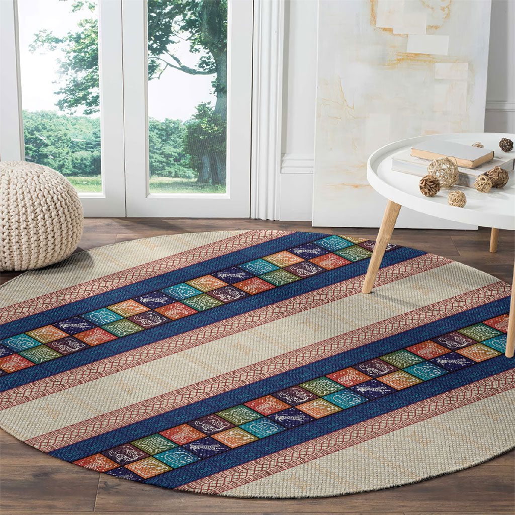 Zimbabwe Heritage Round Carpet Screen Print Animals Motif