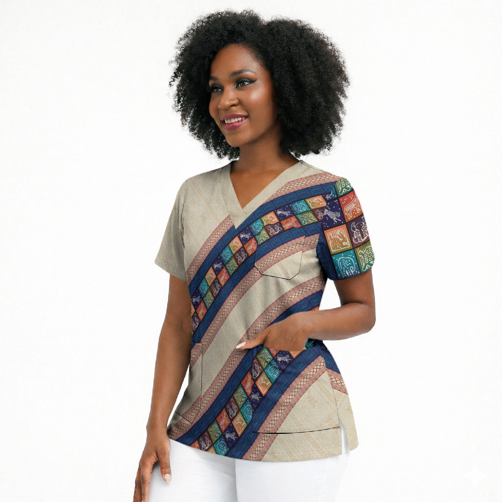 Zimbabwe Heritage Scrub Top Screen Print Animals Motif