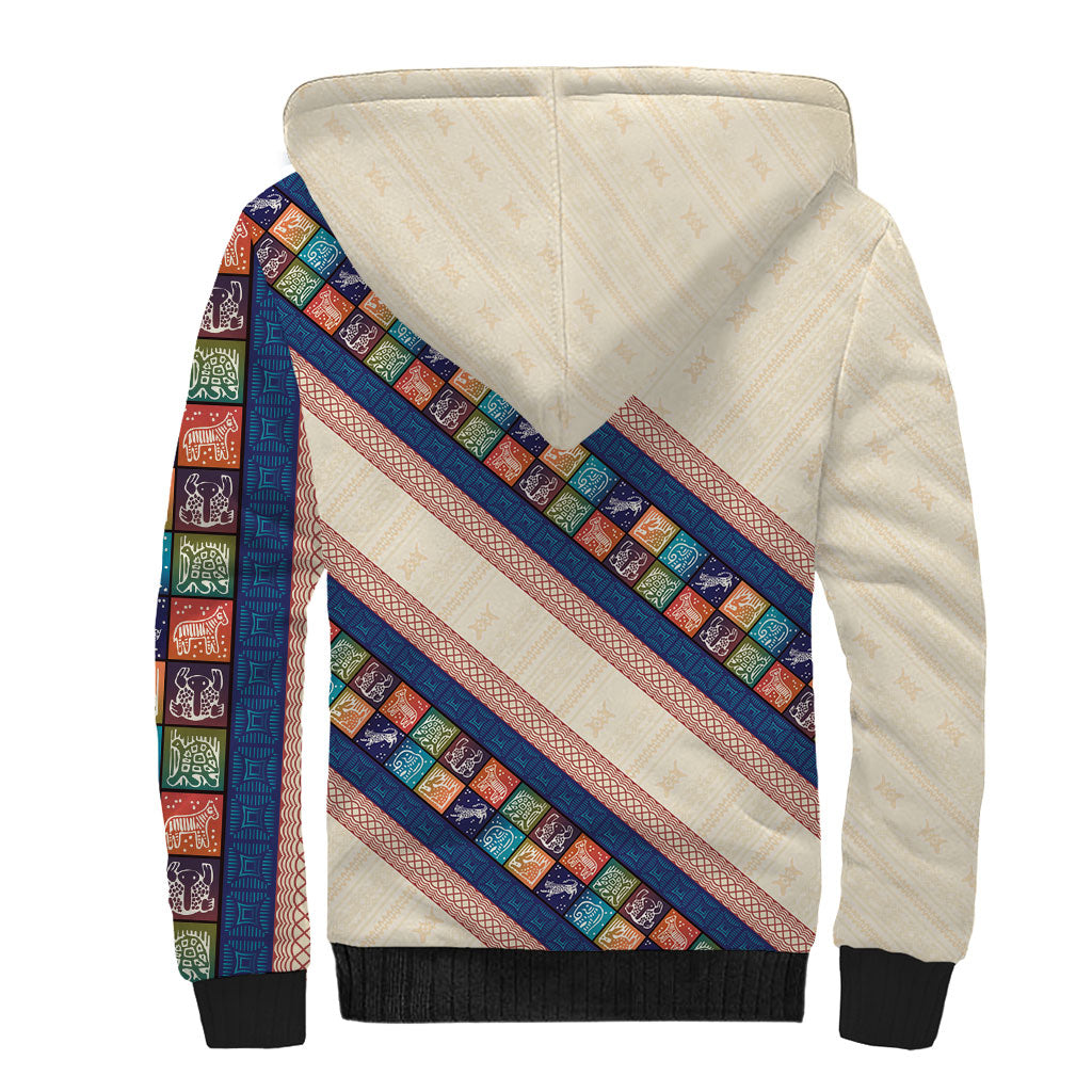 Zimbabwe Heritage Sherpa Hoodie Screen Print Animals Motif