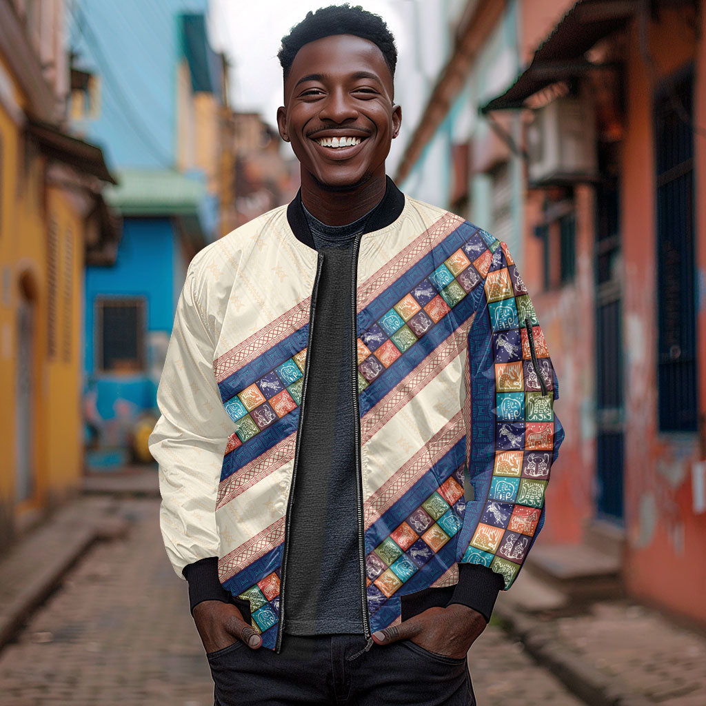 Zimbabwe Heritage Sleeve Zip Bomber Jacket Screen Print Animals Motif