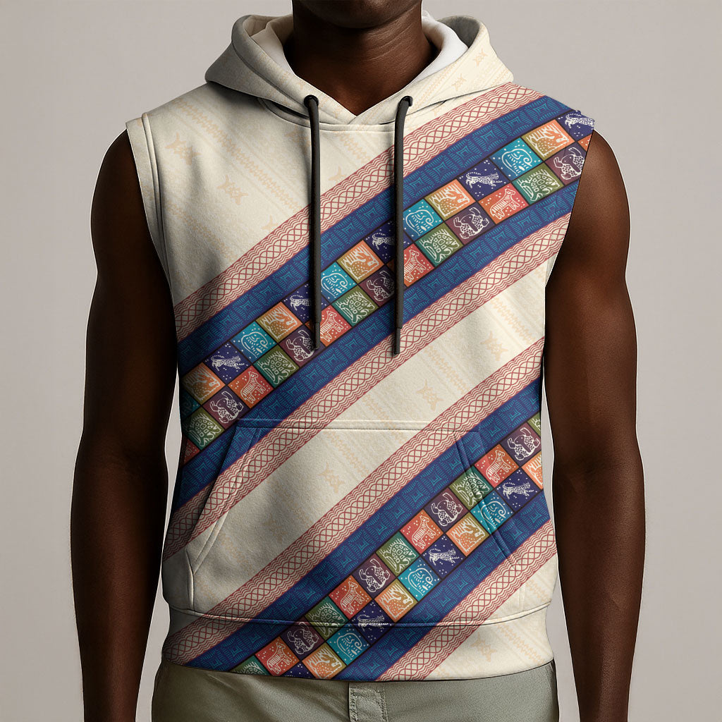Zimbabwe Heritage Sleeveless Hoodie Screen Print Animals Motif