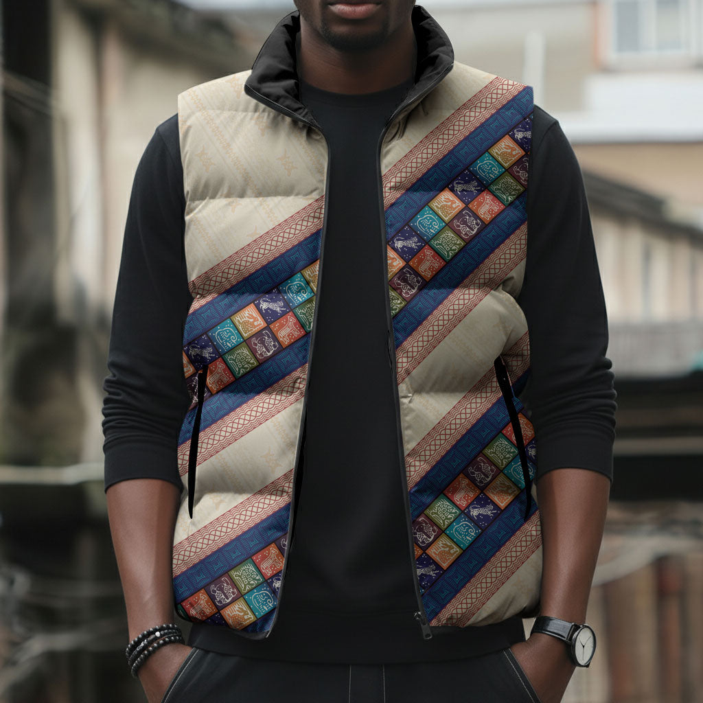 Zimbabwe Heritage Sleeveless Puffer Jacket Screen Print Animals Motif